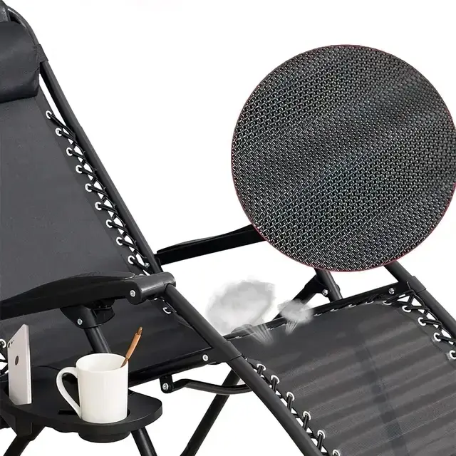 чорний Садове Крісло Шезлонг до 120 кг Складаний Шезлонг для Дачі Zero Gravity XXL (з підстакаником) 6 чорний Садове Крісло Шезлонг до 120 кг Складаний Шезлонг для Дачі Zero Gravity XXL (з підстакаником) - Зображення 6