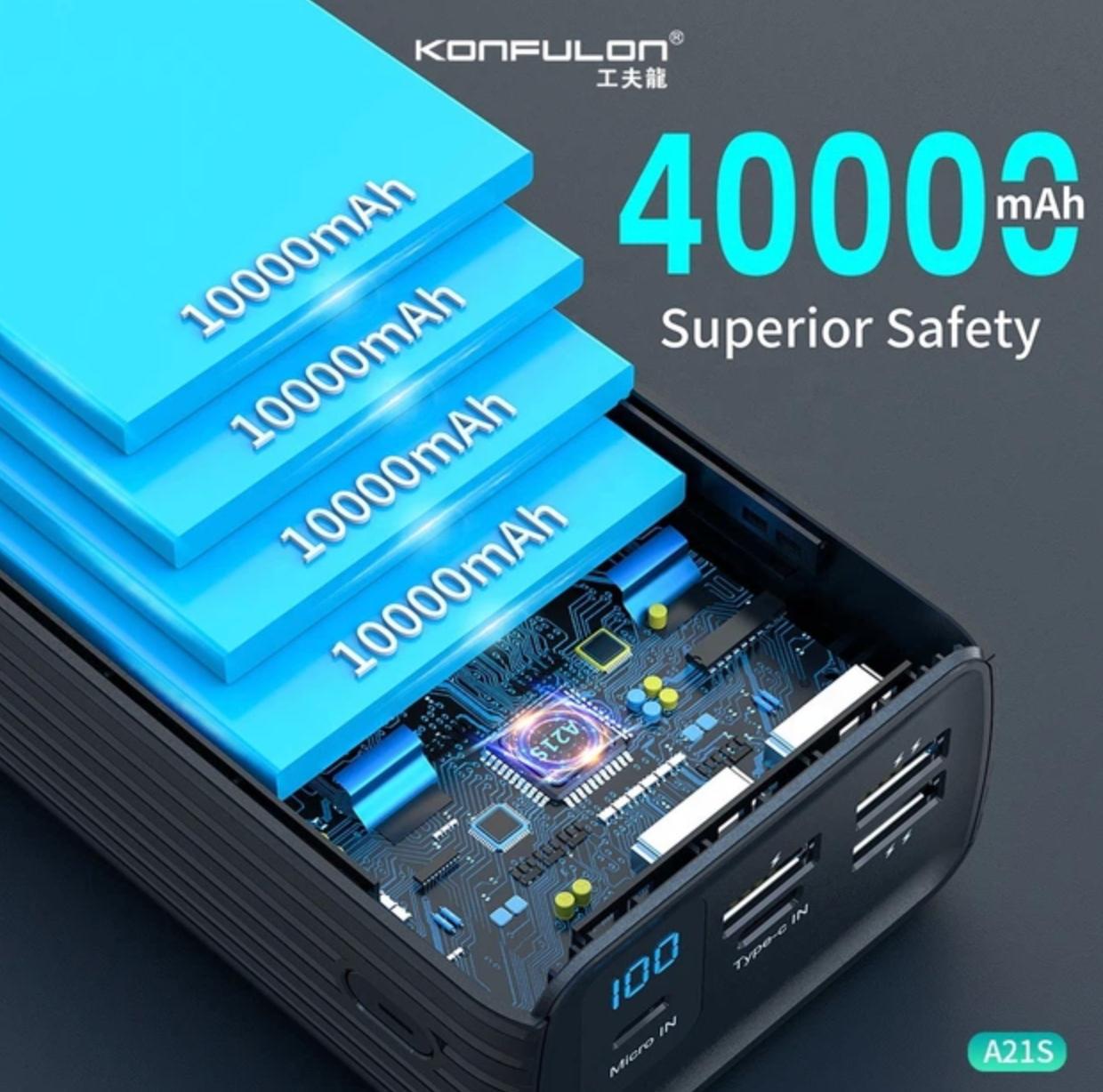 Портативний зарядний пристрій Konfulon A21S Power Bank 40000mah - Зображення 3