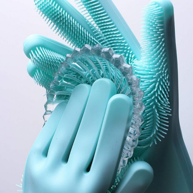 Силіконові рукавички Magic Silicone Gloves Pink для прибирання чистки миття посуду для будинку. Колір: бірюзовий - Зображення 5