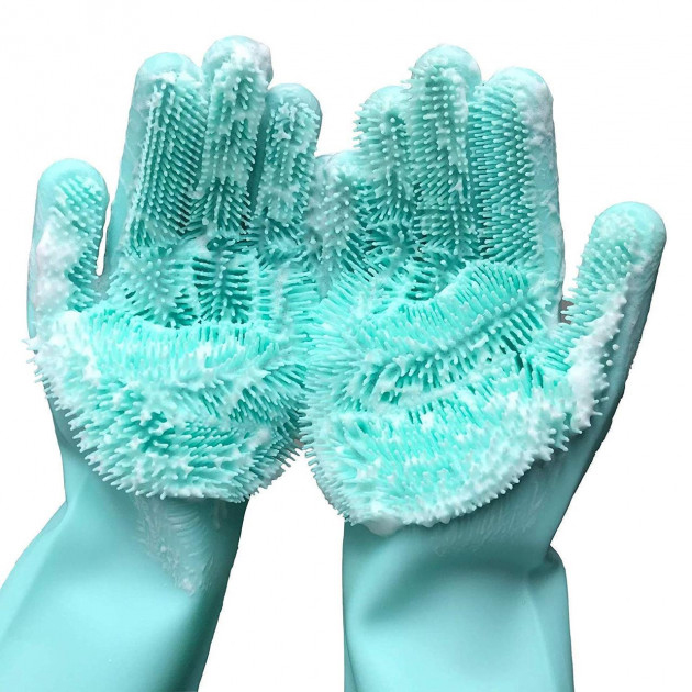 Силіконові рукавички Magic Silicone Gloves Pink для прибирання чистки миття посуду для будинку. Колір: бірюзовий - Зображення 4