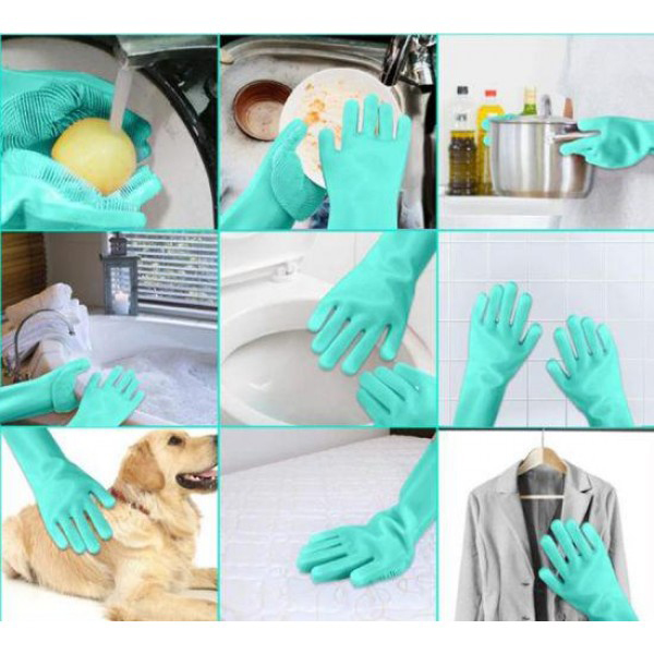 Силіконові рукавички Magic Silicone Gloves Pink для прибирання чистки миття посуду для будинку. Колір: бірюзовий - Зображення 3