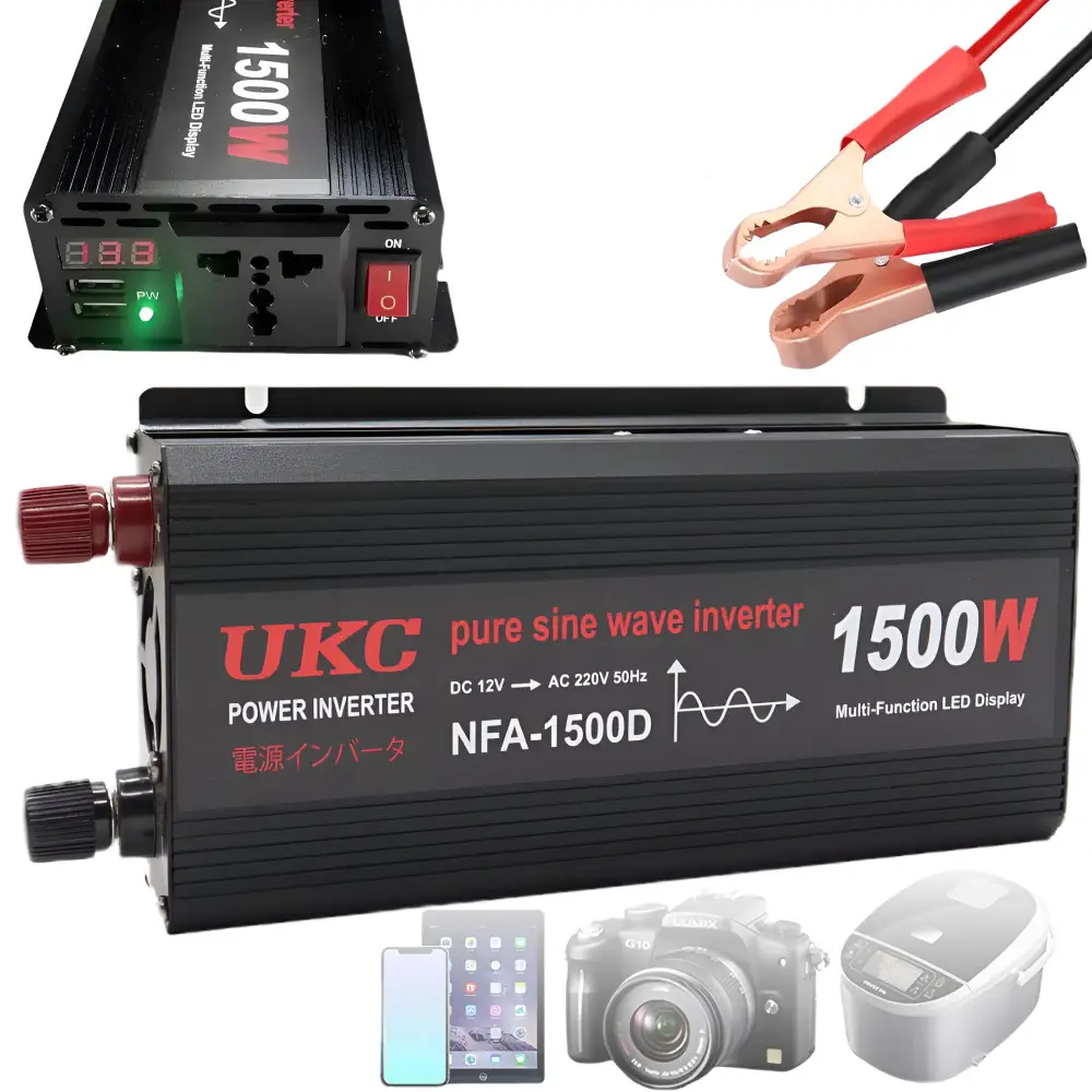 Автомобільний інвертор 1500 Вт, 12–220 В, 2×USB, чистий синус / Перетворювач напруги / Інвертор для котла та техніки 4 Автомобільний інвертор 1500 Вт, 12–220 В, 2×USB, чистий синус / Перетворювач напруги / Інвертор для котла та техніки - Зображення 4