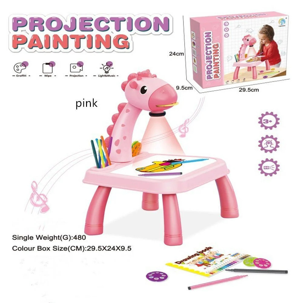 Дитячий стіл проектор для малювання з підсвічуванням Projector Painting 24 Деталі Рожевий Жираф - Зображення 4