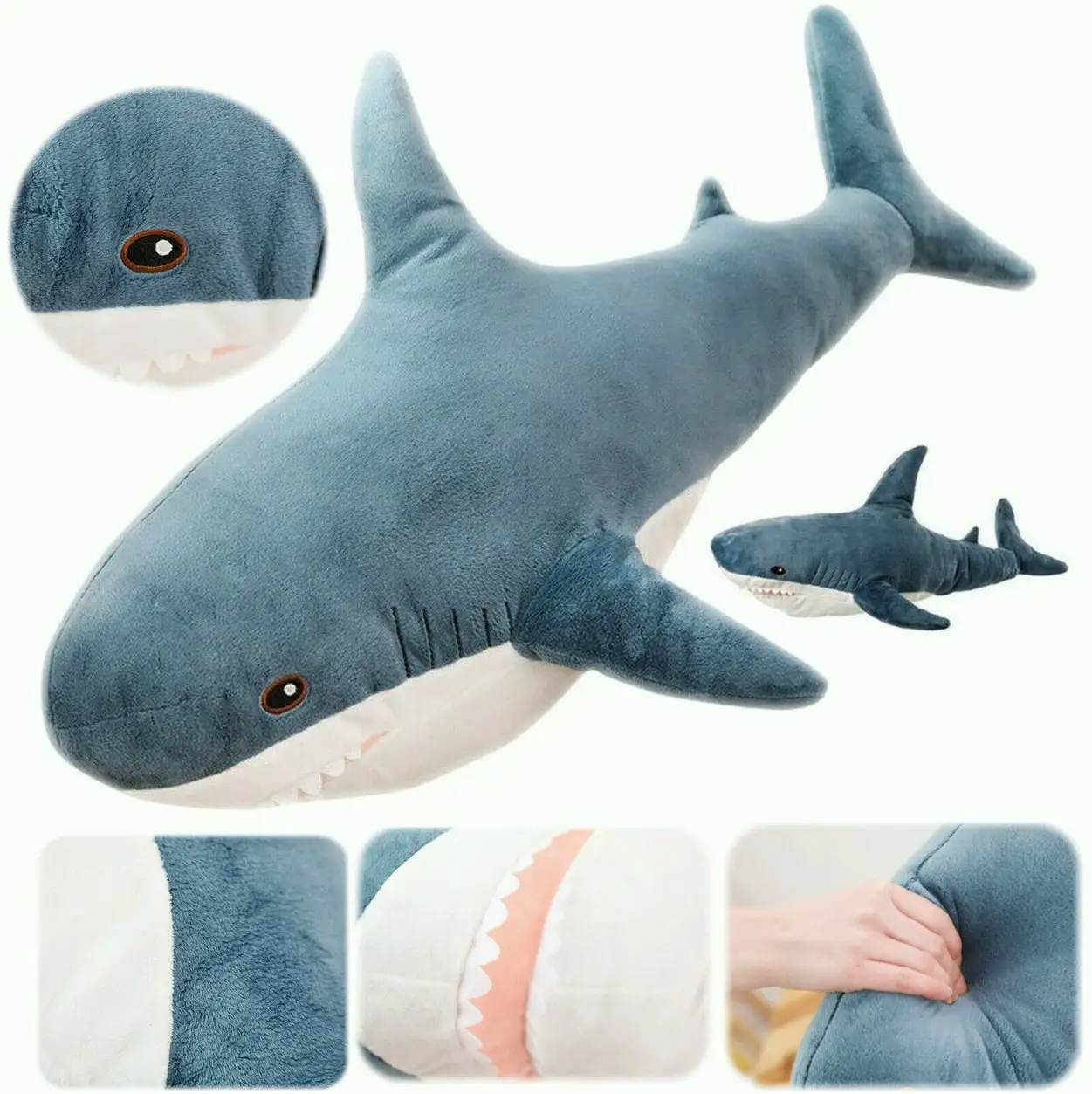 Дитяча м'яка плюшева антистрес іграшка-подушка обіймашка Shark Doll "Акула" 80 см - Зображення 5