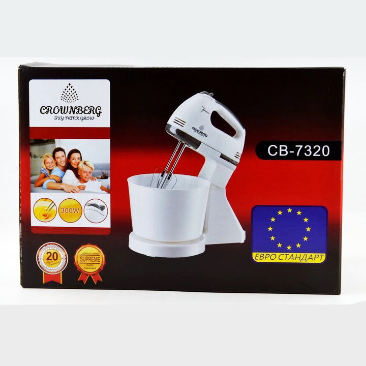 Міксер Crownberg CB-7320 ручний з підставкою та ємністю 2л 300 Вт на 7 швидкостей, кухонний тістоміс - Зображення 6