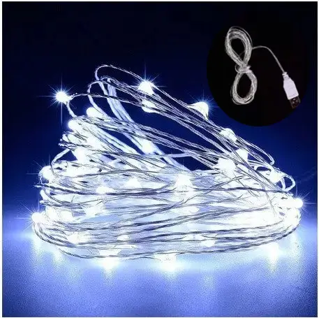 Гірлянда нитка Роса від USB, 30м, 300LED + пульт, Холодний білий / Світлодіодна новорічна гірлянда - Зображення 3
