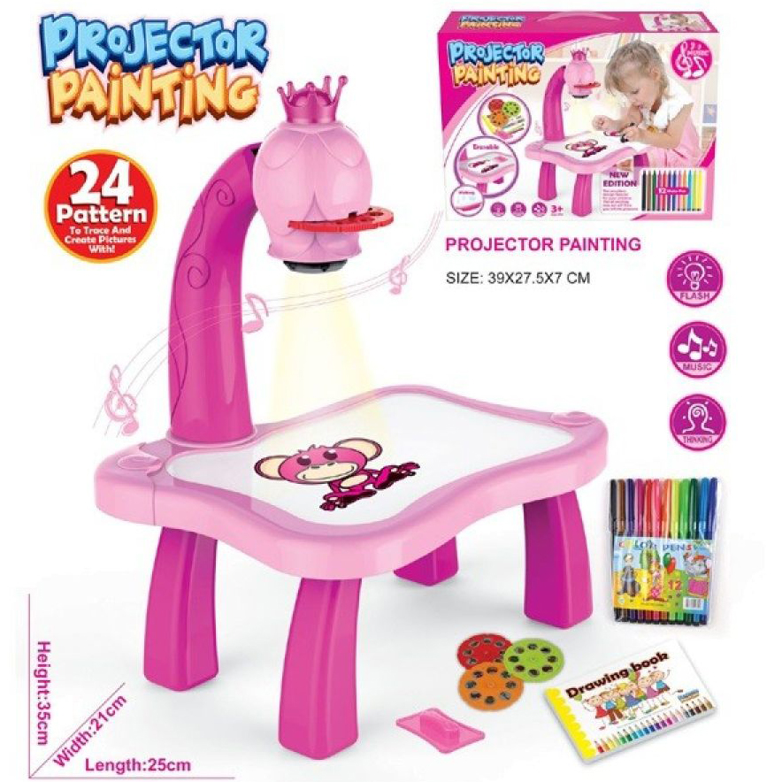 Рожевий Дитячий стіл проектор для малювання з підсвічуванням Projector Painting 24 Деталі - Зображення 4