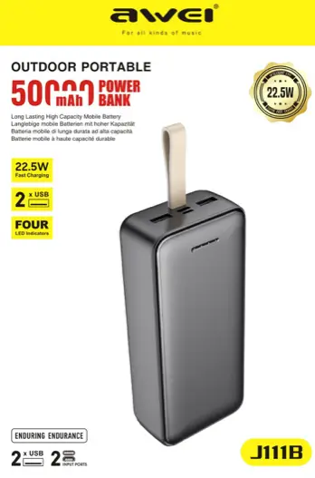 Повербанк великої ємності Power Bank Awei J111B - 50000mAh 2 Повербанк великої ємності Power Bank Awei J111B - 50000mAh - Зображення 2