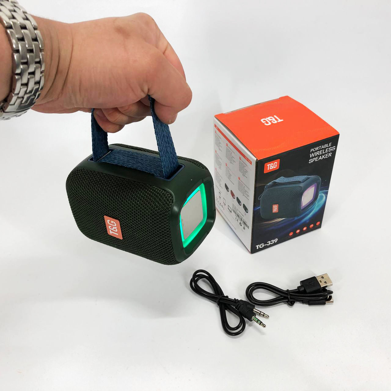 Портативна Bluetooth колонка TG339 5W з підсвічуванням RGB, акумуляторна колонка для музики. Колір: зелений - Зображення 3
