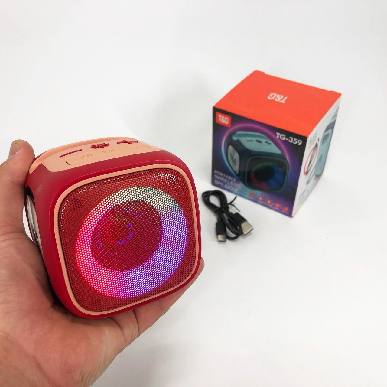 Портативна Bluetooth колонка TG359 7W з RGB підсвічуванням, Гучна блютуз колонка. Колір: червоний - Зображення 3