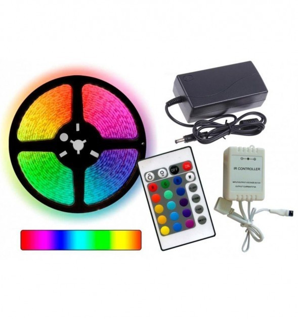 Комплект Світлодіодна стрічка багатобарвна 3528 RGB комплект 5м з пультом 1 Комплект Світлодіодна стрічка багатобарвна 3528 RGB комплект 5м з пультом