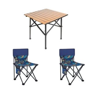 Стіл + 2 стільці STD-02 стіл складаний прямокутний коричневий, (Д530 * Ш550 * В500мм), стільці метал + тканина (40 * 40 * 35), сумка