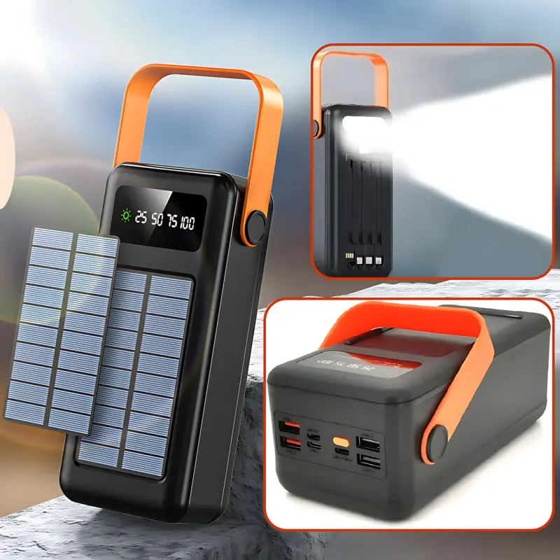 Портативна батарея зовнішня повербанк Power Bank 100000 mAh із сонячною панеллю та ліхтариком YM-638CX - Зображення 3