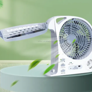 Вентилятор портативний (GD-8028/N283) 6в1 (8", LED лампа, радіо, сонячна панель, 2 швидкості, 10Вт, Bluetooth, USB, 3.2V/5500 мАг)
