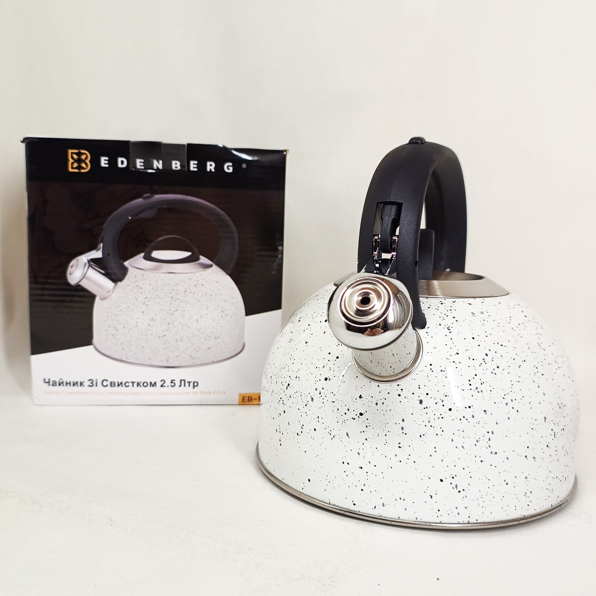 Чайник зі свистком Edenberg EB-1440 з мармуровим покриттям 2.5л White - Зображення 4