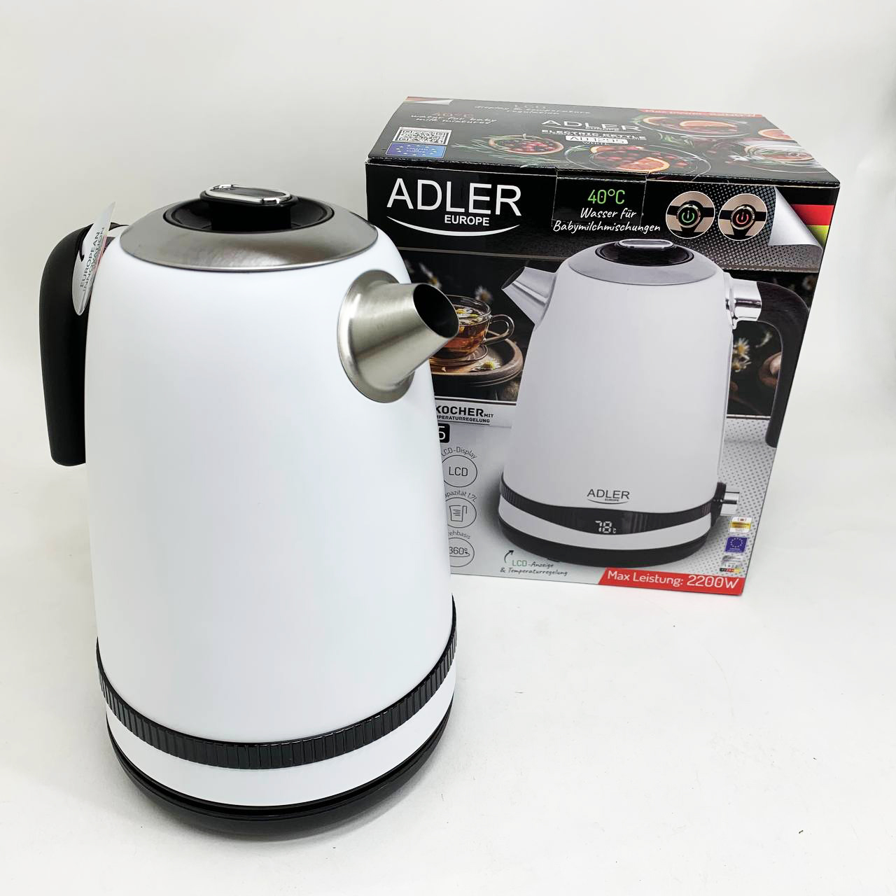 Чайник металевий Adler AD 1295w 1.7л 1850Вт електричний з терморегулятором 40-100 °С White - Зображення 5