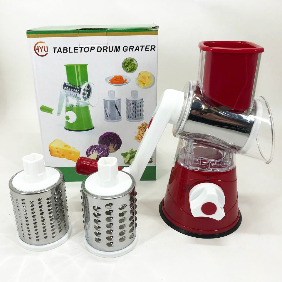 Овочерізка мультислайсер Tabletop Drum Grater Kitchen Master Терка для овочів та фруктів 3 насадки. Колір: червоний - Зображення 3