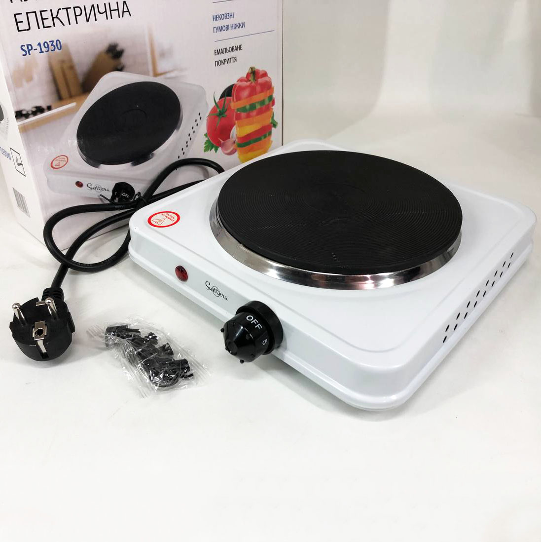 Плита електрична Suntera SP-1930, електроплита 1 комфорка, електроплита кухонная White 4 Плита електрична Suntera SP-1930, електроплита 1 комфорка, електроплита кухонная White - Зображення 4
