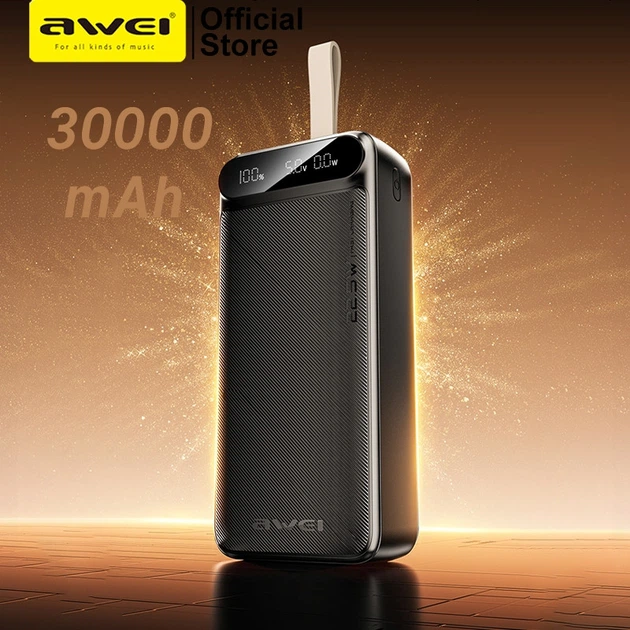 Зовнішній акумулятор Power bank Awei PA12 30000mAh PD22,5W швидка зарядка - Зображення 3
