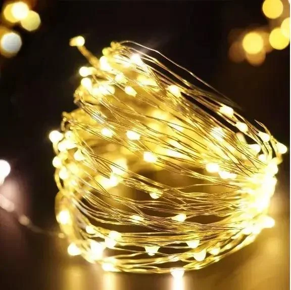 Новорічні гірлянди. Мідна дротяна лампа 100LED 10м, Теплий - Зображення 3