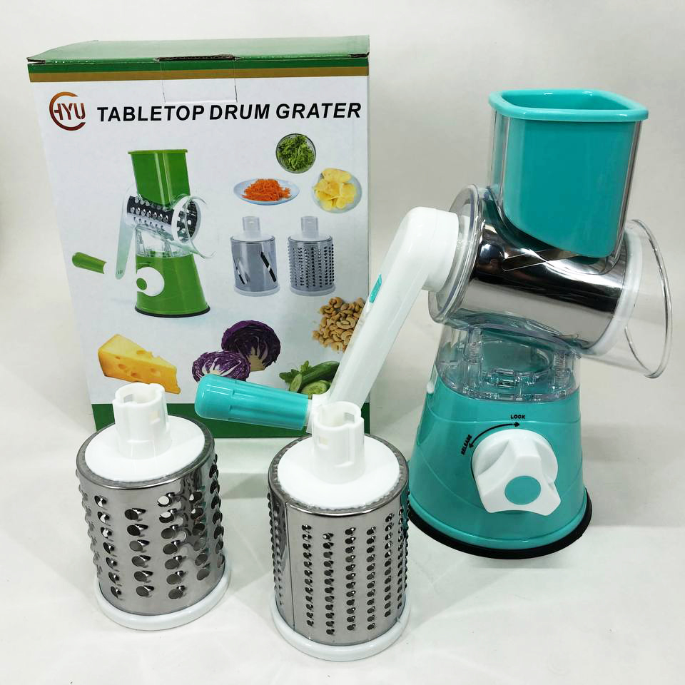 Овочерізка мультислайсер Tabletop Drum Grater Kitchen Master Терка для овочів та фруктів 3 насадки. Колір: блакитний - Зображення 3