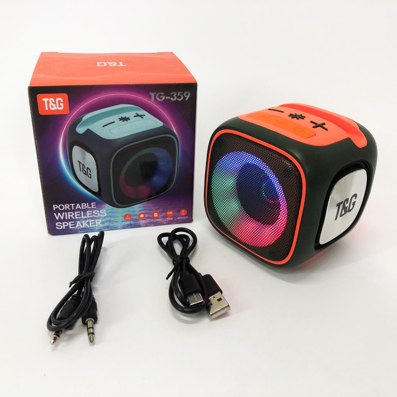 Портативна Bluetooth колонка TG359 7W з підсвічуванням RGB, акумуляторна колонка для музики. Колір: зелений - Зображення 7