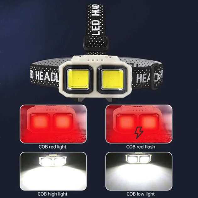 Ліхтар налобний акумуляторний Bailong HX-816 2COB(white+red) вологозахист, Ліхтар на голову для бігу 7 Ліхтар налобний акумуляторний Bailong HX-816 2COB(white+red) вологозахист, Ліхтар на голову для бігу - Зображення 7