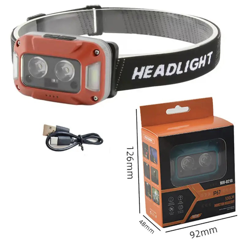 Ліхтар налобний WH-0218-XPG(white+yellow)+SMD(red), Налобний ліхтар для туризму риболовлі та полювання