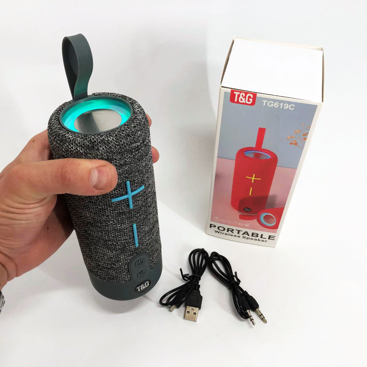Портативна Bluetooth колонка TG619C FM-радіо USB/TF з ремінцем, Bluetooth колонка з підсвічуванням. Колір: сірий - Зображення 3