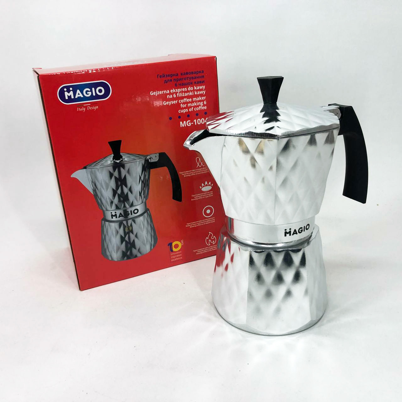 Гейзерна кавоварка Magio MG-1004 300 мл, гейзерна турка для кави, гейзерна кавоварка з нержавіючої сталі - Зображення 5