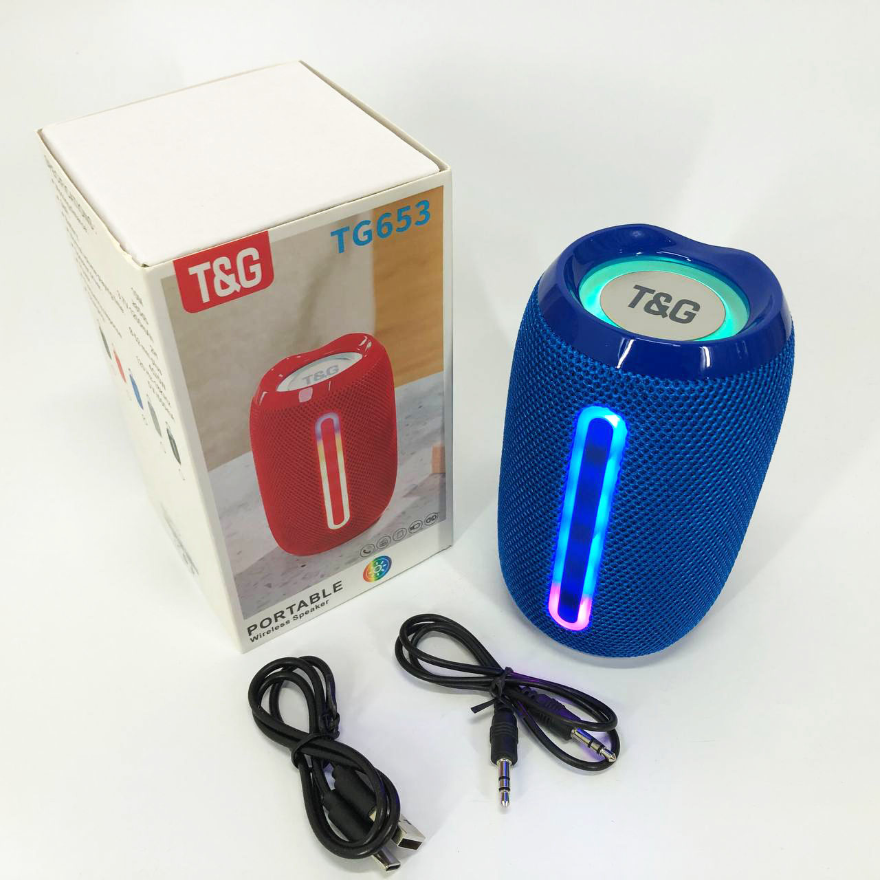 Портативна Bluetooth-колонка TG653 USB з ремінцем, Бездротова колонка портативна потужна. Колір: синій 1 Портативна Bluetooth-колонка TG653 USB з ремінцем, Бездротова колонка портативна потужна. Колір: синій