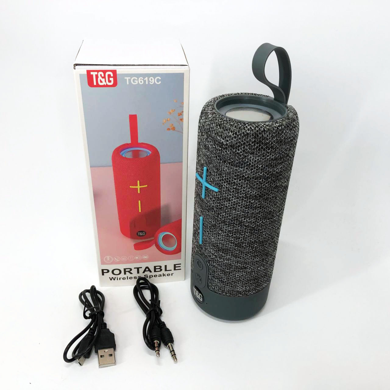 Портативна Bluetooth колонка TG619C FM-радіо USB/TF з ремінцем, Bluetooth колонка з підсвічуванням. Колір: сірий - Зображення 6