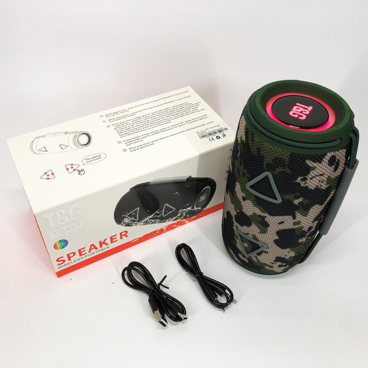Bluetooth-колонка TG657 з RGB підсвічуванням 1500 mAh, Гучна блютуз колонка. Колір: камуфляж - Зображення 8
