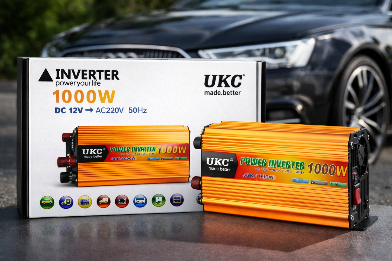 Перетворювач 12V на 220В, автомобільний інвертор 1000W UKC AC/DC SSK