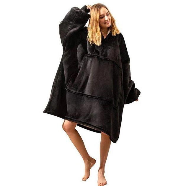 Толстовка плед з капюшоном і рукавами Huggle Hoodie оверсайз Black 3 Толстовка плед з капюшоном і рукавами Huggle Hoodie оверсайз Black - Зображення 3