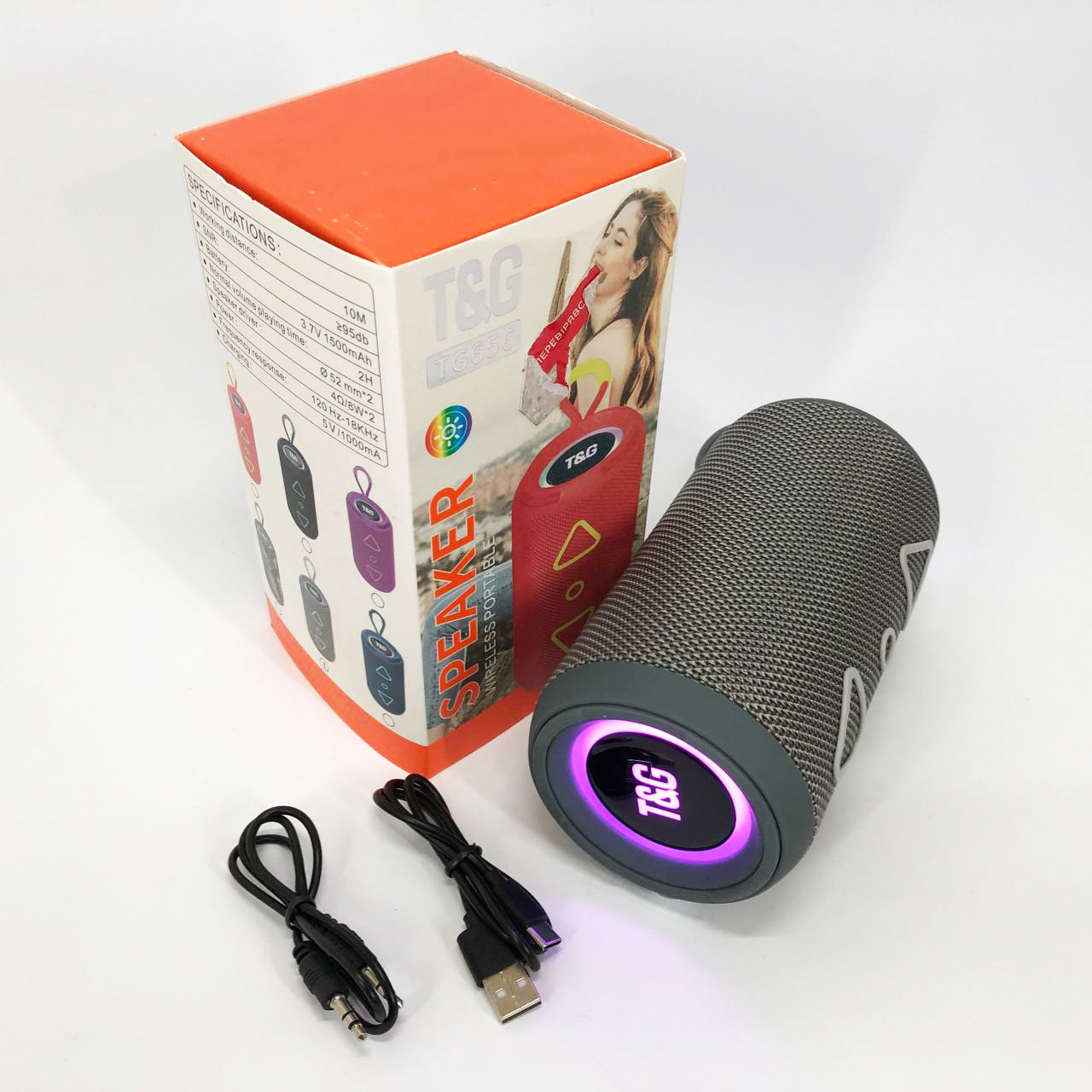 Bluetooth колонка портативна TG656 FM-радіо, Гучна блютуз колонка, Колонка для вечірки. Колір: сірий - Зображення 6
