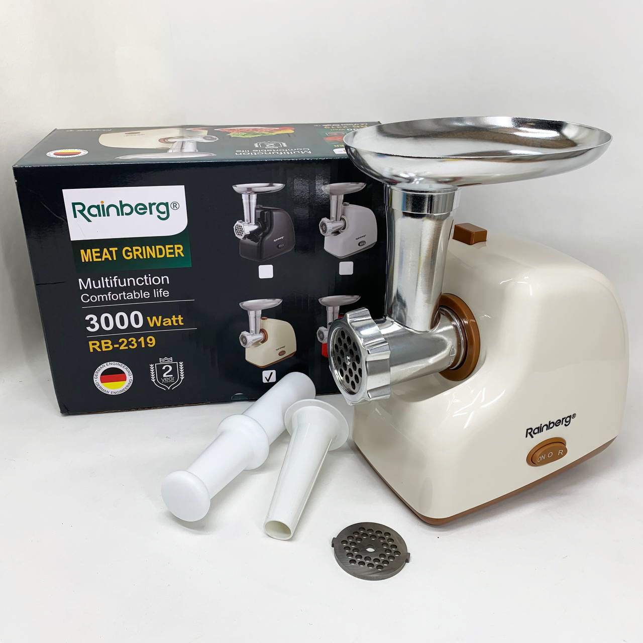 М'ясорубка електрична Rainberg RB-2319 із системою реверсу насадка куббе 3000Вт Beige 2 М'ясорубка електрична Rainberg RB-2319 із системою реверсу насадка куббе 3000Вт Beige - Зображення 2