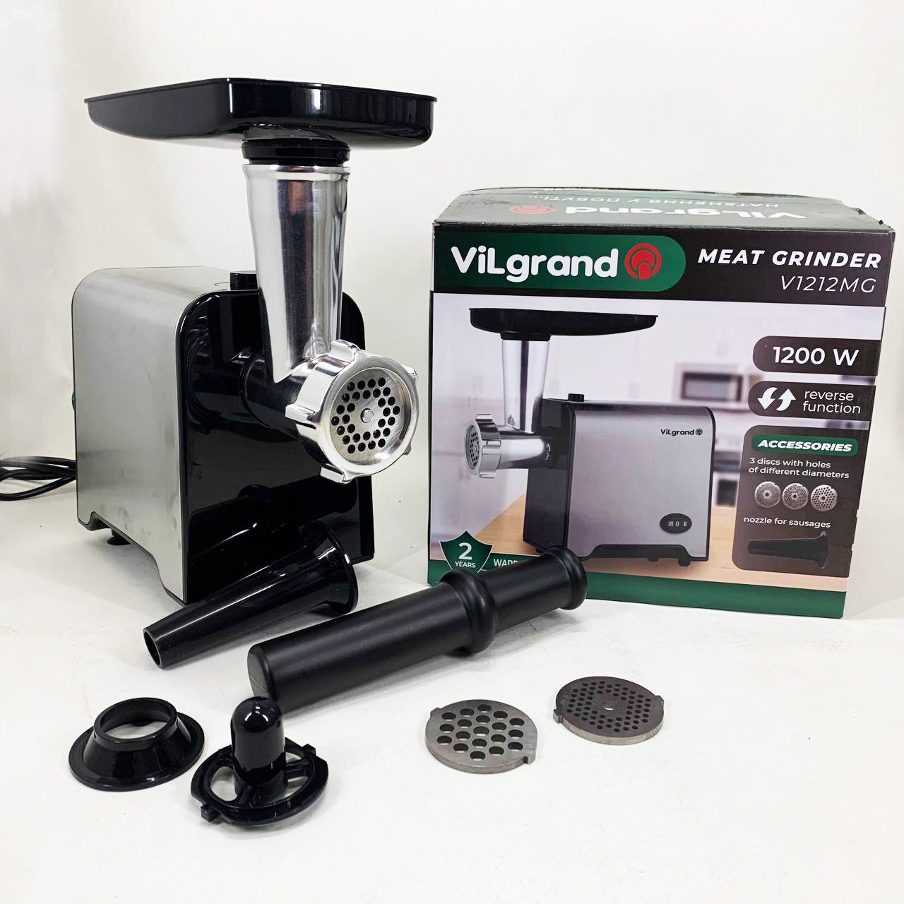 М'ясорубка електрична з нержавіючої сталі VILGRAND V1212MG сталева 1200 Вт - Зображення 6