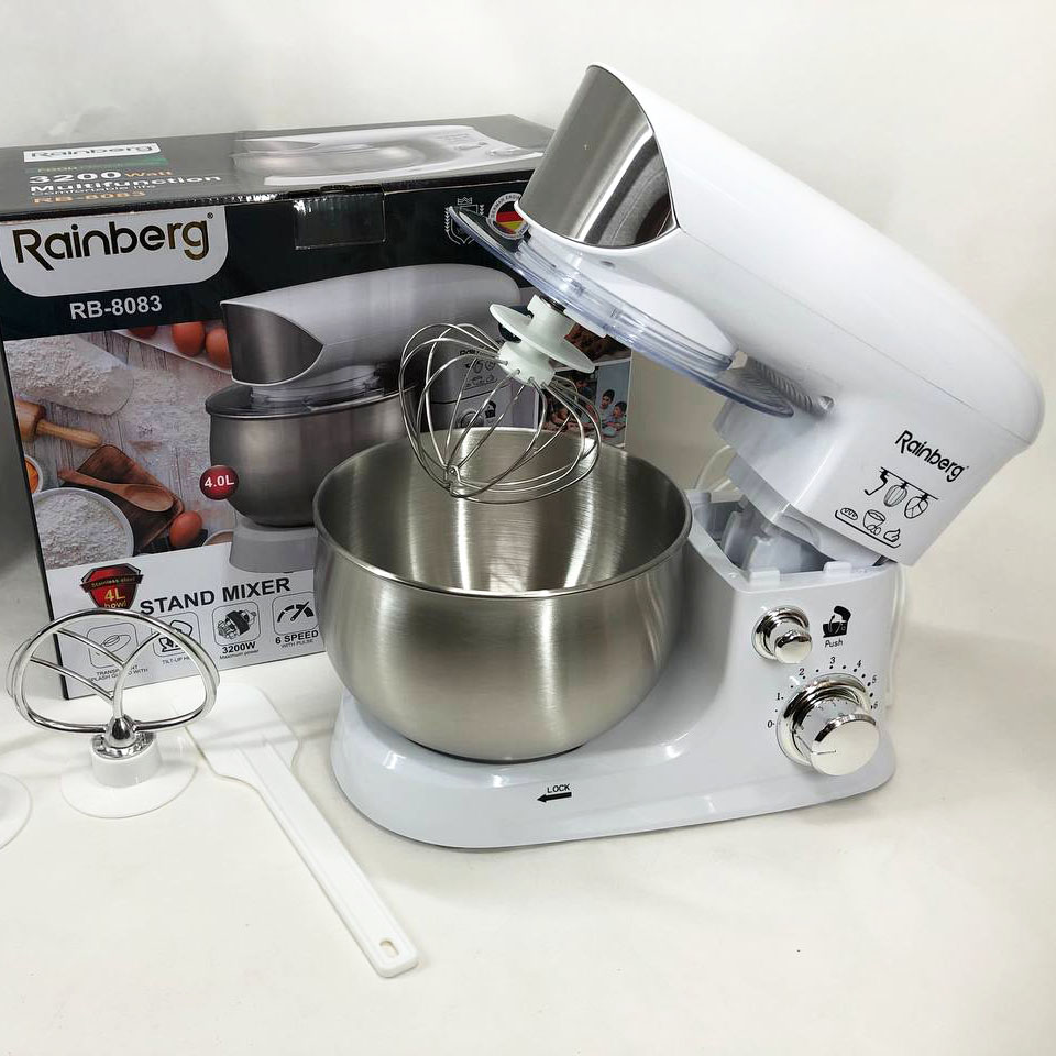 Електричний планетарний міксер тістоміс Rainberg RB-8083 3200Вт з насадками White 2 Електричний планетарний міксер тістоміс Rainberg RB-8083 3200Вт з насадками White - Зображення 2