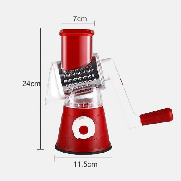 Овочерізка мультислайсер Tabletop Drum Grater Kitchen Master Терка для овочів та фруктів 3 насадки. Колір: червоний - Зображення 8