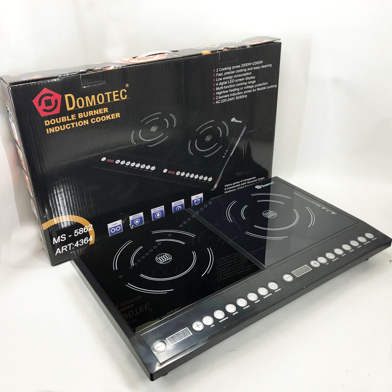 Плита індукційна настільна Domotec MS-5862 4000 Вт Електричні плити настільні двокомфоркові