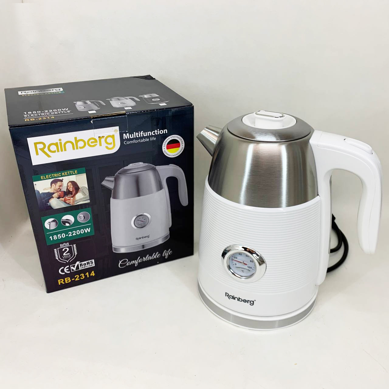 Чайник електричний з датчиком температури Rainberg RB-2314 2200Вт 1.7л White - Зображення 7