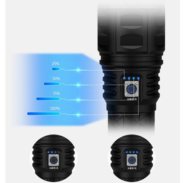 Ліхтар ручної моделі Police AK138-1 WHITE LASER LED PM60-TG 8х18650, USB-зарядка, Power Bank, зум 5 Ліхтар ручної моделі Police AK138-1 WHITE LASER LED PM60-TG 8х18650, USB-зарядка, Power Bank, зум - Зображення 5