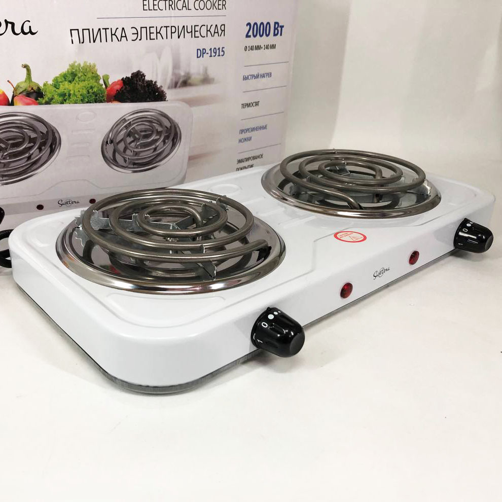 Плита електрична Suntera DP-1915 2000 Вт, потужна настільна електроплита, побутова плита White 4 Плита електрична Suntera DP-1915 2000 Вт, потужна настільна електроплита, побутова плита White - Зображення 4