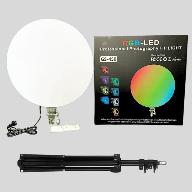 Кругла світлодіодна лампа 45см RGB-LED Fill Light GS-450 кольорова з пультом для фото та відео - Зображення 3