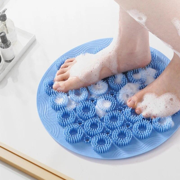 Кругла силіконова щітка - мочалка на присосках на стіну у ванну/душ Massage foot rad масажний протиковзкий килимок для ніг - Зображення 6