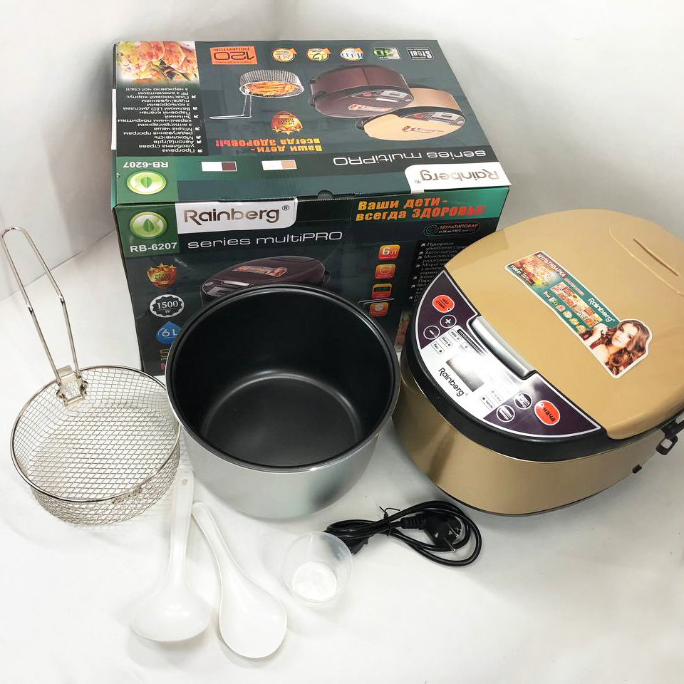 Мультиварка Rainberg RB-6207 6л 1500Вт з фритюрницею 12 програм скороварка пароварка мультиварка Beige - Зображення 3