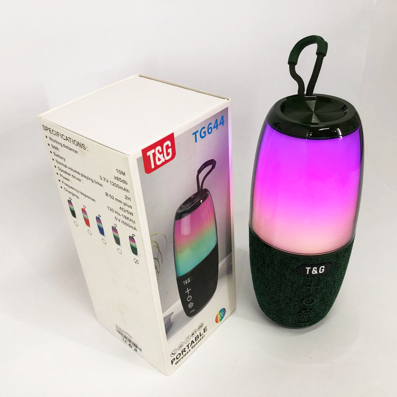 Портативна колонка TG644 5W з RGB підсвічуванням та ремінцем, Бездротова колонка потужна. Колір: зелений - Зображення 5