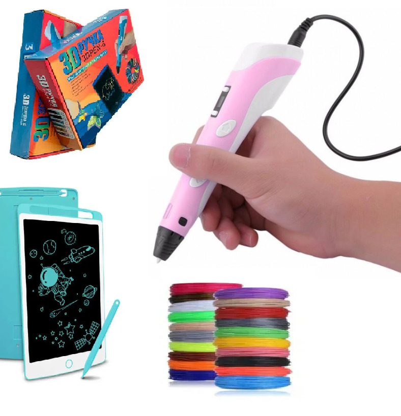 Набір для творчості 3D 3D ручка Pen-6 c LCD дисплеєм + графічний планшет + трафарети + 100 м пластику в комплекті - Зображення 3