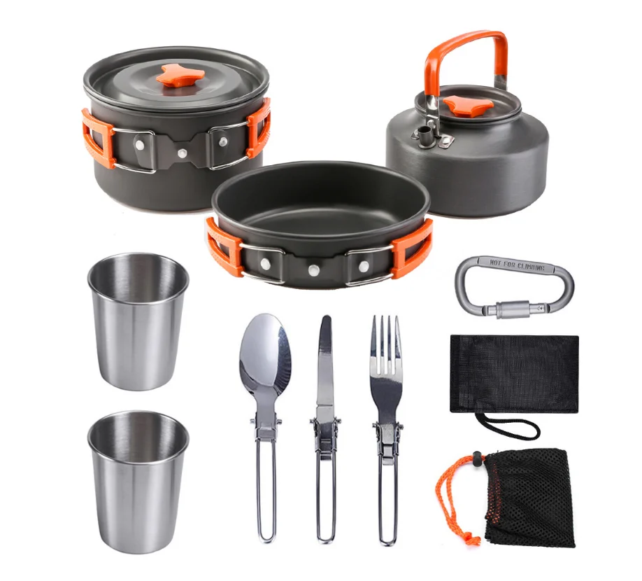 Набір туристичного посуду Camping cooking зі столовими приладами 10 в 1 / Набір посуду для походу, пікніка та риболовлі 1 Набір туристичного посуду Camping cooking зі столовими приладами 10 в 1 / Набір посуду для походу, пікніка та риболовлі